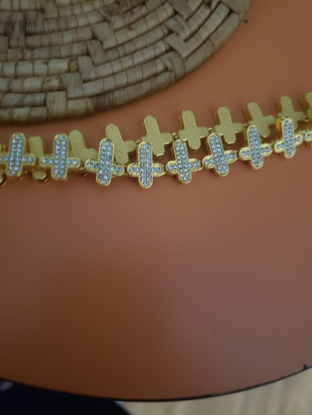 Gold Cross Link Necklace with Crystal Accents